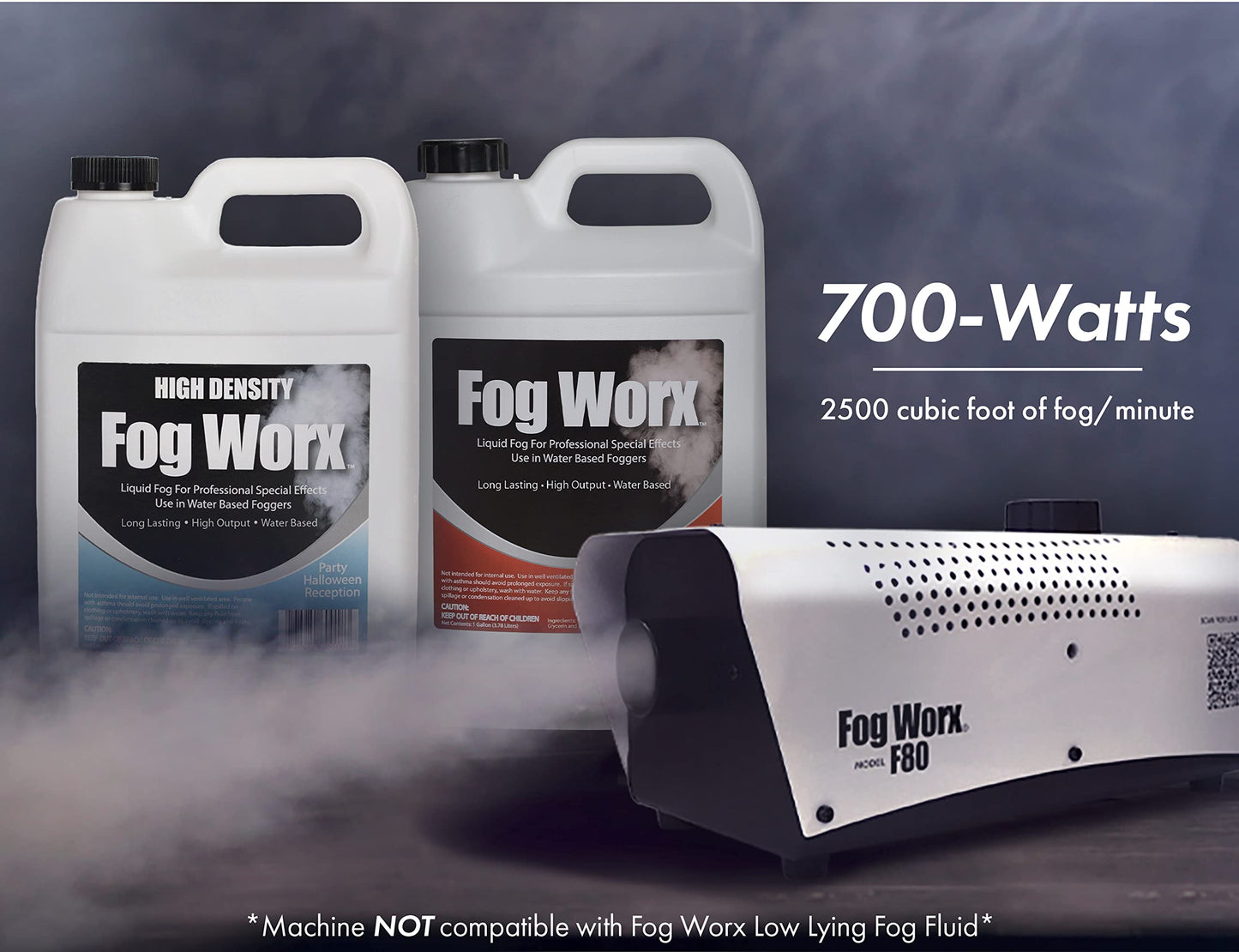 FogWorx Fog Juice - 1 Gallon of Organic Fog Fluid (128 oz) - Medium Density, High Output, Long Lasting Fog Machine Fluid for 400 Watt to 1500 Watt Machines