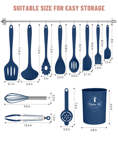 Kitchen Utensils Set-12 Pieces Silicone Cooking Utensils Set (Dishwasher Safe) 392°F Heat Resistant Spatula Set,Kitchen Utensil Set for Nonstick Cookware,Best Kitchen Tools with Holder