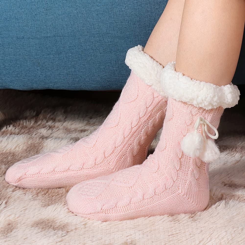 LEMZONE Women's Winter Slipper Socks Warm Cozy Fuzzy Fleece-lined Cabin Socks with Grippers