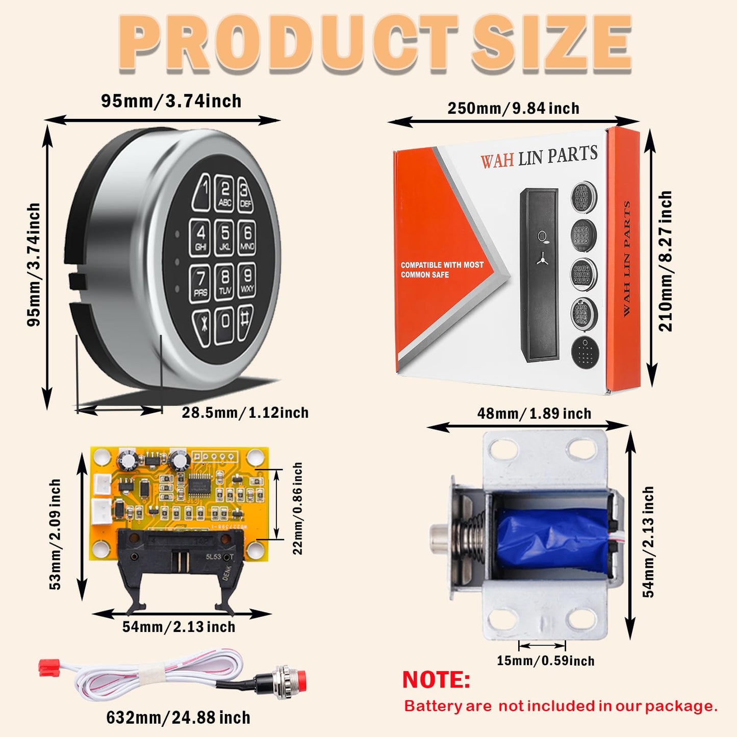 Gun Safe Replacement Lock Chrome Digital Keypad Electronic Lock, Solenoid Safe Lock Mechanism, 14 Pin DIY Safe Lock