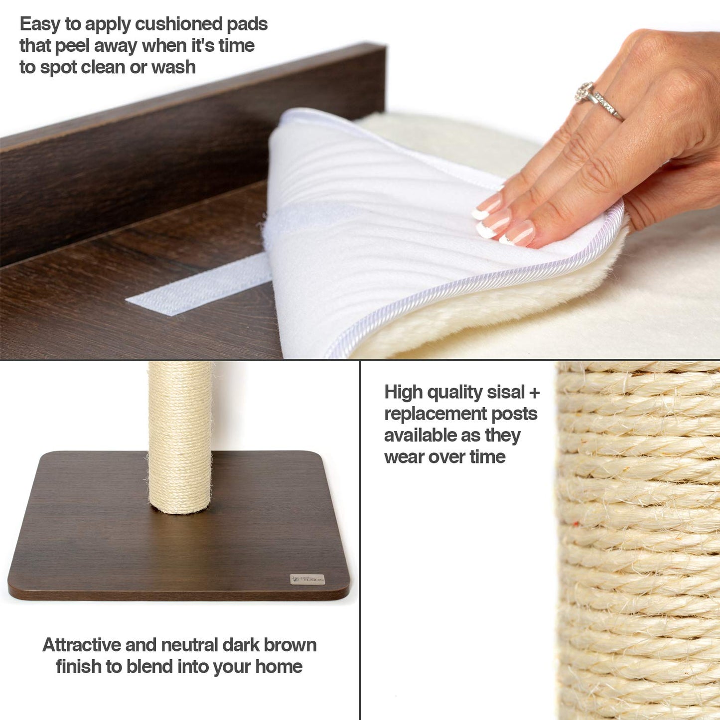 PetFusion Ultimate Cat Climbing Tower & Activity Tree. (24 x 20.8 x 76.8 inches (lwh) Tall Sisal Scratching Posts, Modern Wall Mounted cat Furniture, Espresso Finish). 1 Year Manufacturer Warranty