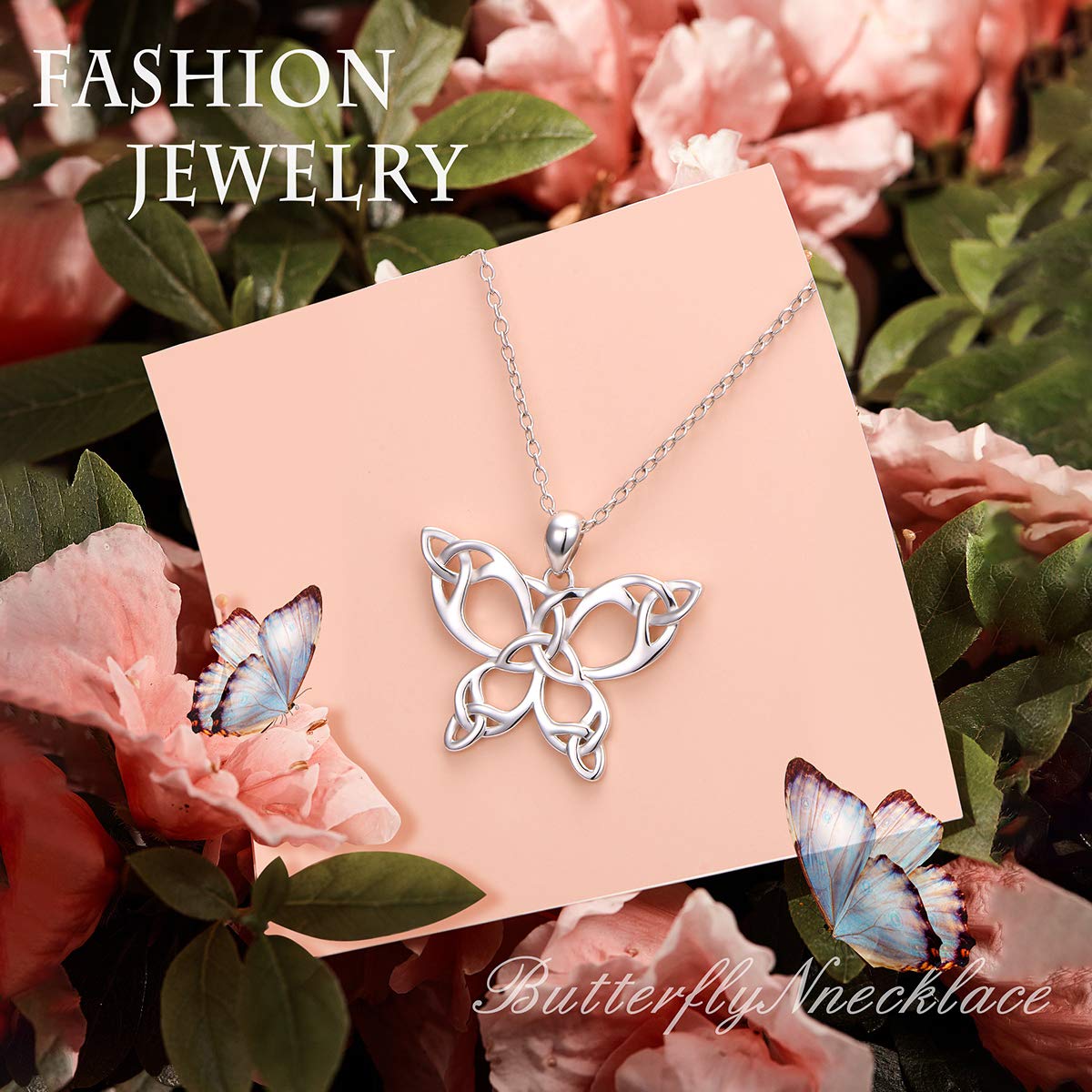 DAOCHONG 925 Sterling Silver Celtic Jewelry Celtic Butterfly Necklace for Women Butterfly Lovers Birthday Gifts