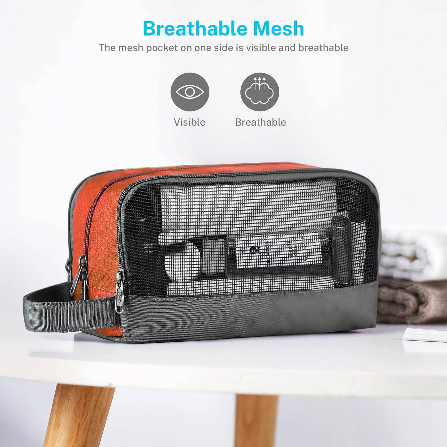 Gonex Travel Toiletry Bag Nylon, Dopp Kit Shaving Bag Toiletry Organizer Orange