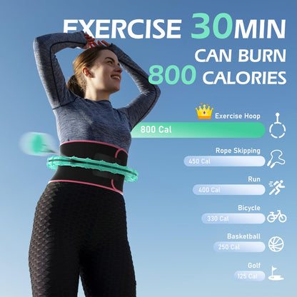 JLoibao Weighted Hula Circle for Adults Weight Loss, Infinity Fitness Hoop Plus Size 51 Inch with Sweat Belt, Include 27 Detachable Links and Waist Trainer for Women(Cyan)