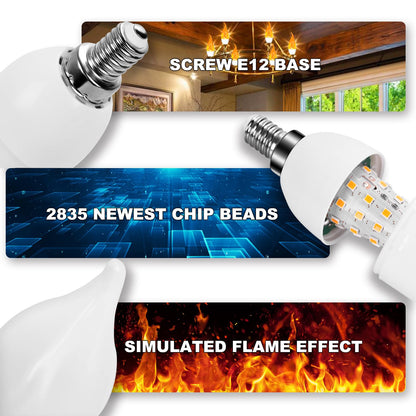 Kestnsee E12 LED Flickering Candelabra Flame Effect Light Bulbs - Upgrade Flicker Candelabra Torch Fire Effect Lights Bulbs for Outdoor Halloween Xmas Holiday Decorations Indoor Lamp (6 Pack)