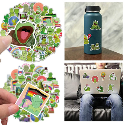 Kermit Frog Puppet with Puppets Control Rod & 50 Pcs Kermit The Frog Puppet Stickers, Hand Kermit Puppet Soft Stuffed Plush Toy for Boys & Girls - 24 Inches