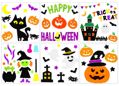 JOICEE 6pcs Halloween Gel Window Clings - Pumpkins Witch Bats Spider Window Decors