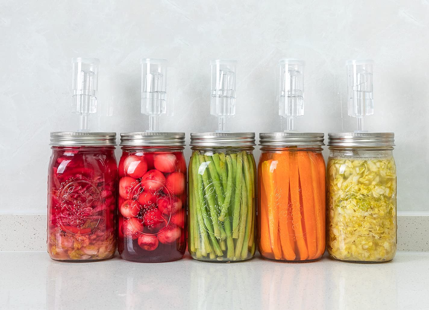 Jillmo Fermentation Kit, Stainless Steel Fermenting Lids for Wide Mouth Mason Jars (NO Jars)