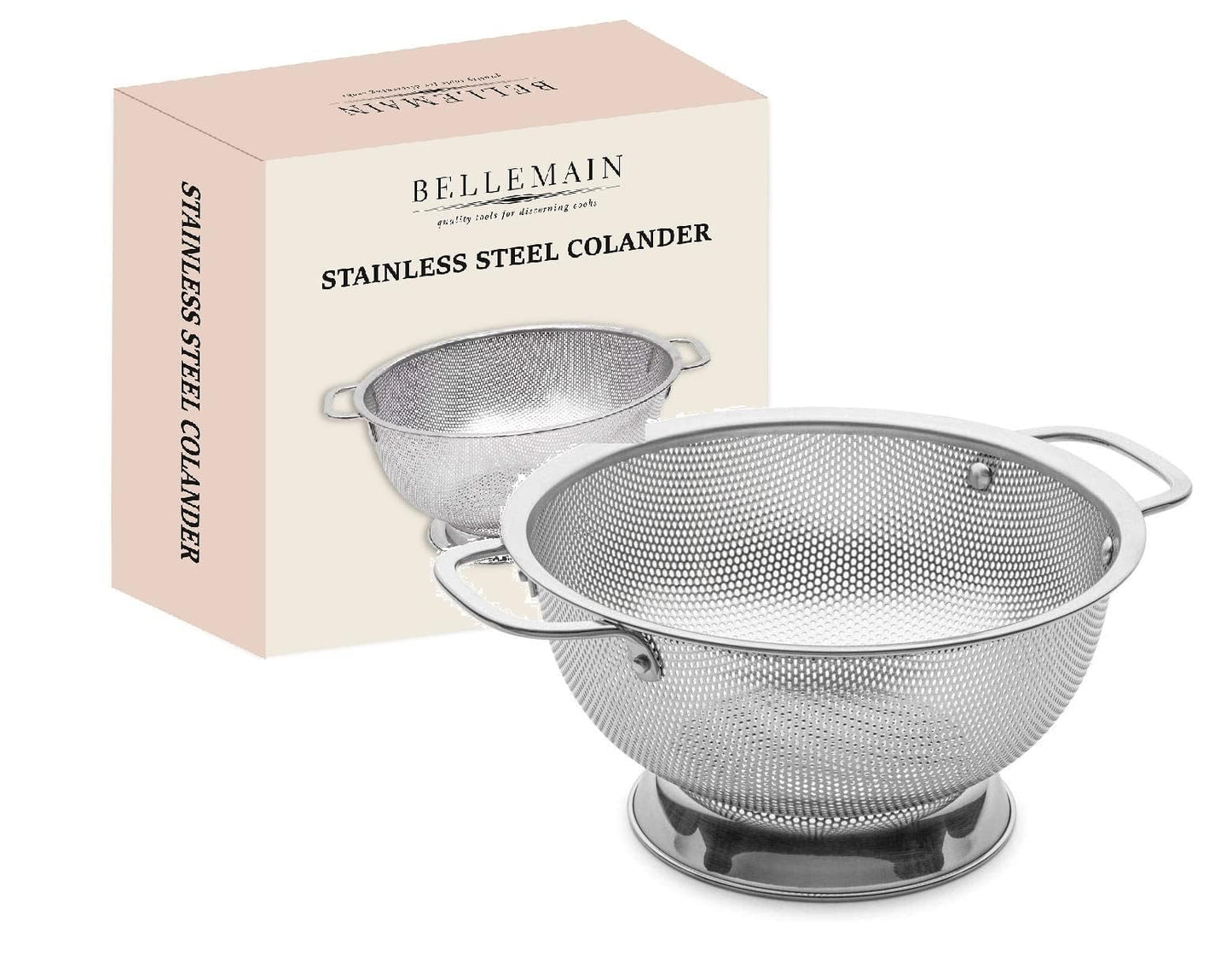 Bellemain Colander for Kitchen – 5 Qt Stainless Steel Strainer with Handle - 18/8 Pasta Strainer Bowl for Pasta, Spaghetti, Vegetables, Fruit, and Pot Draining - Stainless Steel Colander