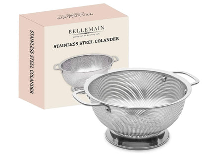 Bellemain Colander for Kitchen – 5 Qt Stainless Steel Strainer with Handle - 18/8 Pasta Strainer Bowl for Pasta, Spaghetti, Vegetables, Fruit, and Pot Draining - Stainless Steel Colander