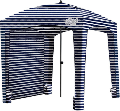 Qipi Beach Cabana - Easy to Set Up Canopy, Waterproof, Portable 6' x 6' Beach Shelter, Included Side Wall, Shade with UPF 50+ UV Protection, Ultimate Sun Umbrella - for Kids, Family - Sailor Stripes