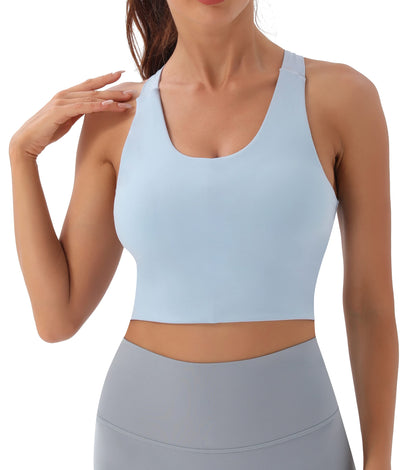 JOYSPELS Sports Bras for Women Extra Comfort Criss-Cross Back Padded Workout Tops for Women Medium Support Light Blue