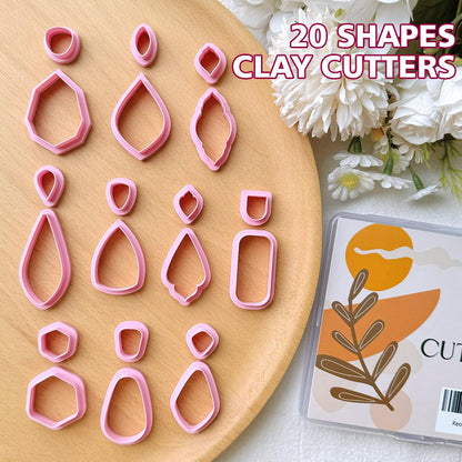 Keoker Clay Cutters, Organic Polymer Clay Cutters for Earrings Making, 20 Shapes Floral Polymer Clay Cutters, Studs Clay Cutters for Polymer Clay Jewelry (A+B)