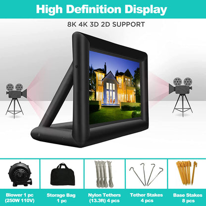 GYUEM 20 feet Inflatable Portable Projector Movie Screen - Huge Air-Blown Cinema Projection Screen Package with Rope, Blower,Tent Stakes - Front & Rear Projection,for Outdoor Party Backyard Pool Fun