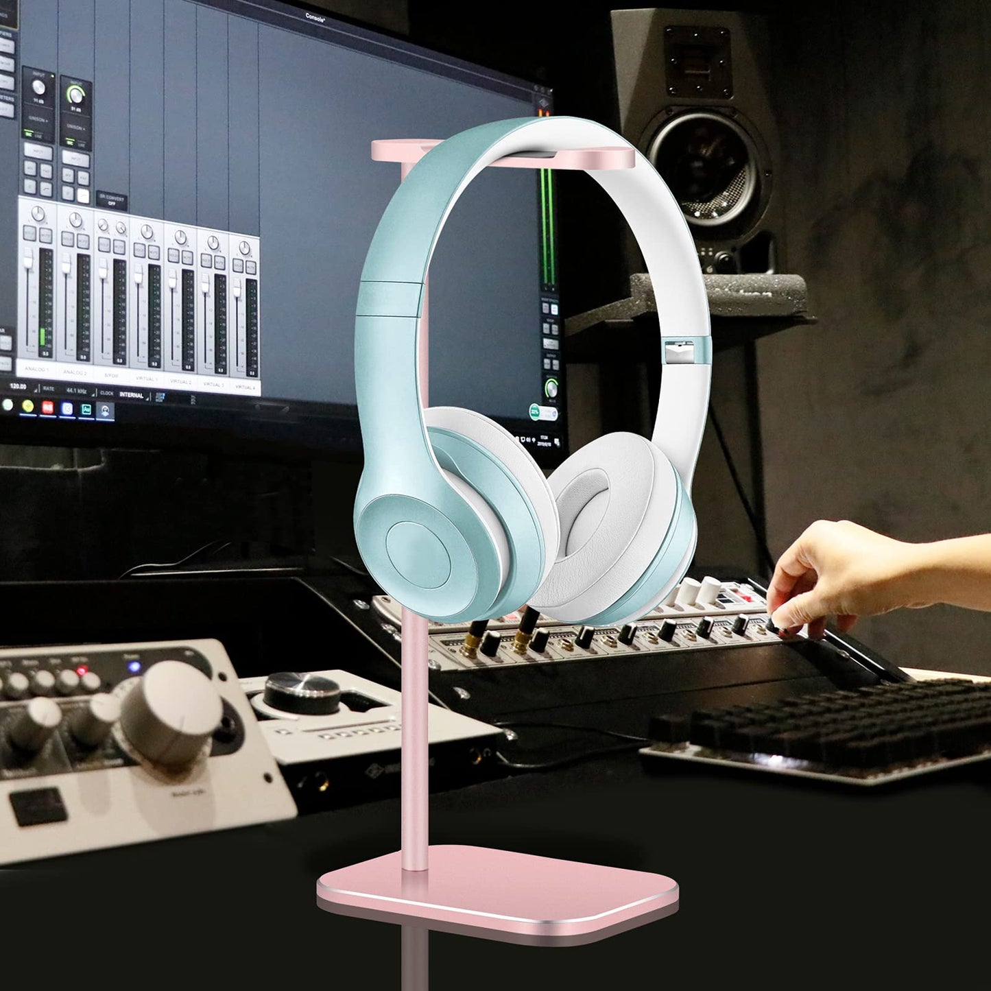 Headphone Stand Aluminum, Headset Holder with Solid Metal Base for Desk, Compatible with Most Headphones (Rose Gold)