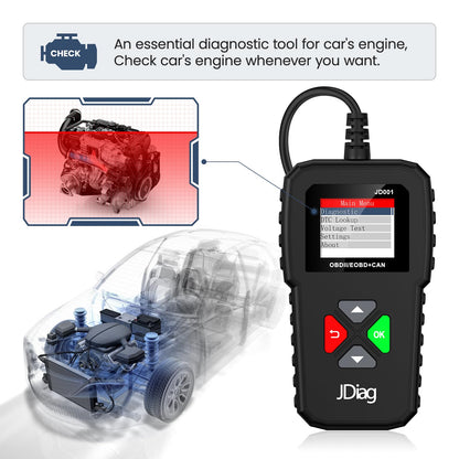 JDIAG JD001 OBD2 Scanner Professional Code Reader Engine Fault Scanner CAN Diagnostic Scan Tool for Cars Since 1996 Easy to Read and Clear False Code with DTC Lookup, I/M Readiness, Freeze Frame