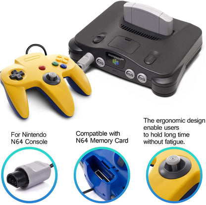 Classic N64 Controller, miadore Rerto N64 Gaming Remote Gamepad Joystick for N64 Console Video Game System ( Yellow and Blue)