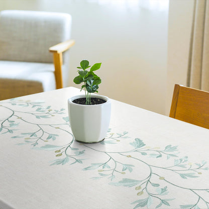 ColorBird Fabric Tablecloths for Rectangle Tables, 55x102 inch Washable Kitchen Table Cloth Rectangle, Green Leaves 8ft Tablecloth Burlap Table Cover for Dinning Picnic Party