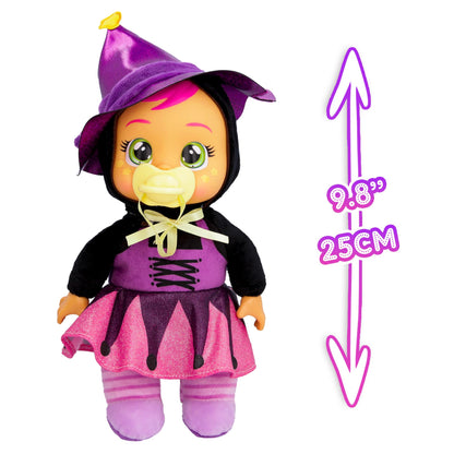Cry Babies Tiny Cuddles Halloween Agatha - 9" Baby Dolls, Cries Real Tears, Pink and Purple Witch Themed Pajamas