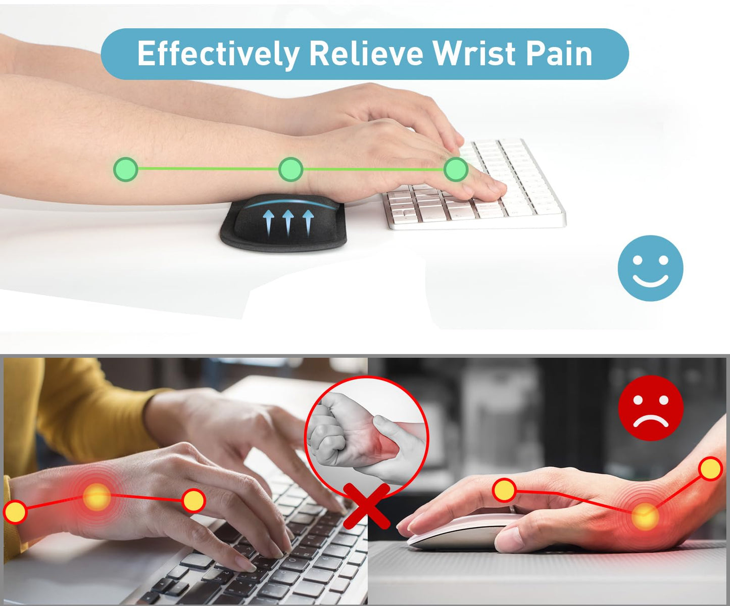 Yolanda Keyboard Wrist Rest Memory Foam, Easy Typing Pain Relief, Keyboard Mouse Pad Set for Computer, Laptop, Home & Office