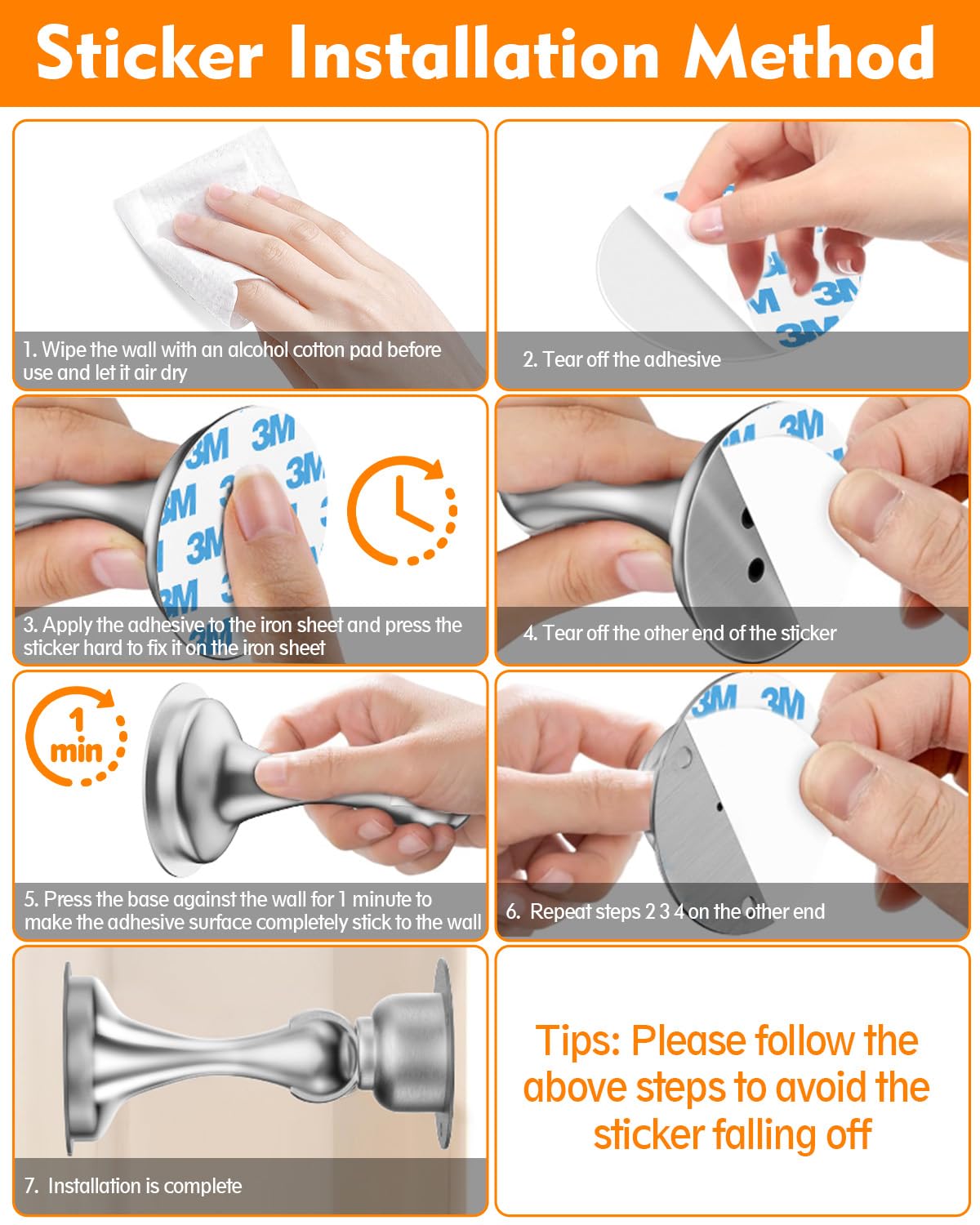 Door Stoppers, Magnetic Door Stop, Stainless Steel, 2 Pack Magnetic Door Catch, Double-Sided Adhesive Tape, No Drilling, Screws for Stronger Mount, Hold Your Door Open, for Wide Doors