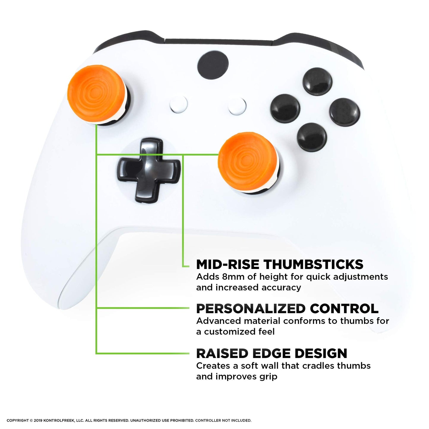 KontrolFreek Rush Performance Thumbsticks for Xbox One and Xbox Series X | Performance Thumbsticks | 2 Mid-Rise, Concave | Orange/White