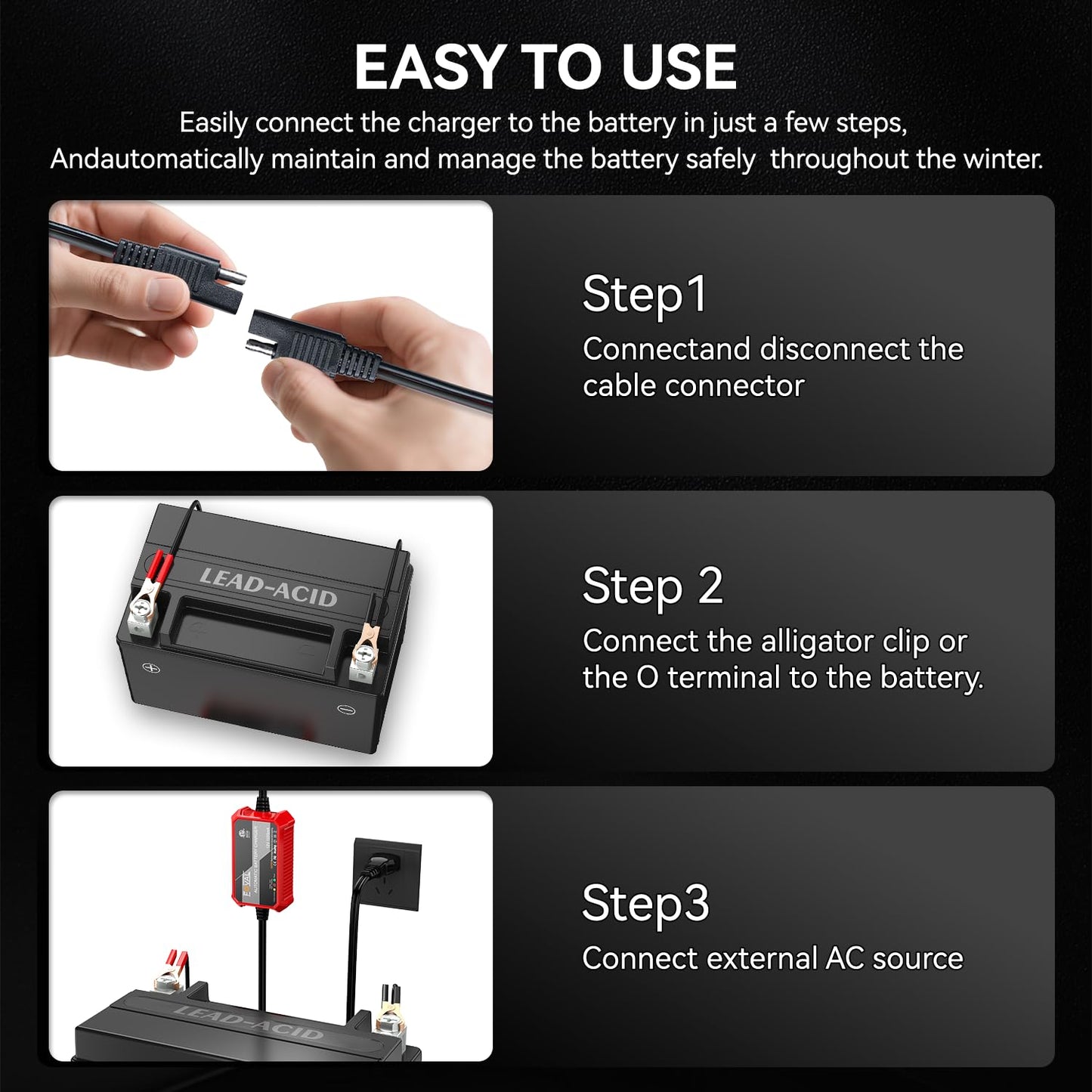 Foval Automatic Trickle Battery Charger 12V 1000mA Smart Battery Charger