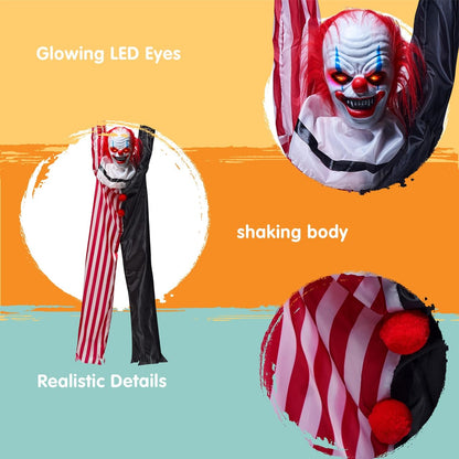 JOYIN 65" Halloween Hanging Scary Clown Decorations with Chain, with LED Lights Talking Animatronics Decor Outdoor Indoor for Haunted House Lawn Yard Patio