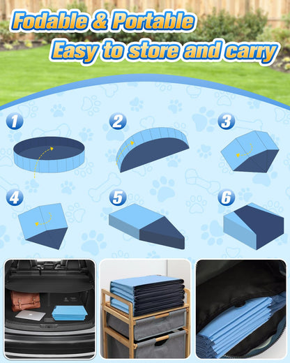 97In Extra Large Anti-Slip Dog Pool with Sprinkler, Sturdy 2-in-1 Foldable Hard Plastic Kiddie/Kids Swimming Pool, Summer Swimming Bath Tub for Kids/Large Dogs/Pets