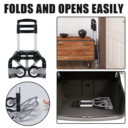 Folding Hand Truck Portable Foldable Dolly Cart Aluminum Luggage Cart Trolley Cart Black MAX Load 180 lbs, with Black Bungee Cord, Telescoping Handle,Solid Aluminium Wheel suspensions, Double Bearings