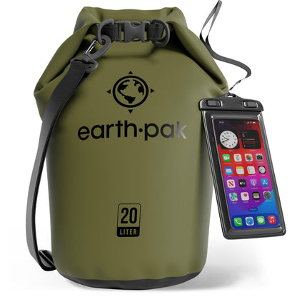 Earth Pak Waterproof Dry Bag - Roll Top Waterproof Backpack Sack Keeps Gear Dry for Kayak with Waterproof Phone Case