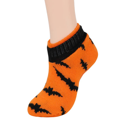 Fuzzy Socks for Women with Slippers Cute Halloween Accessories Christmas Warm Ankle Socks for Women Orange Bat 1 Pack