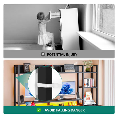 DWVO Computer Desk with Drawers & Hutch, 59.1" Office Desk with Power Outlets & LED Lights, Home Office Desk with Storage Shelves, Black