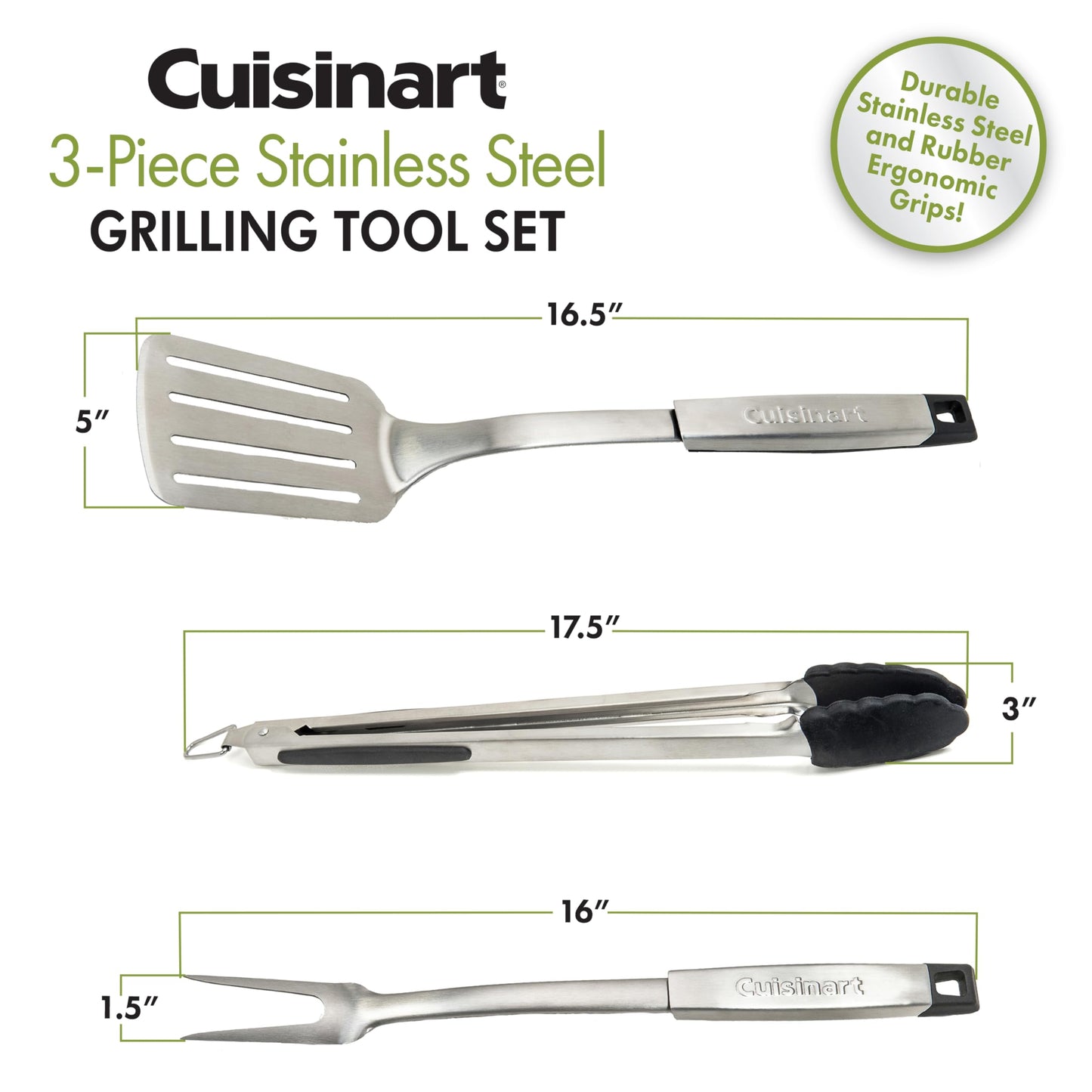 Cuisinart CGS-333 Professional Grill Tool Set (3-Piece),Black and Stainless Steel