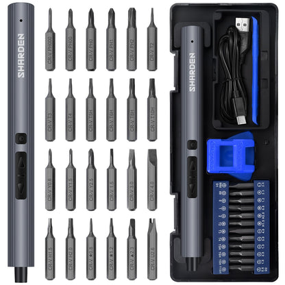 SHARDEN Mini Electric Screwdriver, 29 in 1 Small Electric Screw Driver Kit with 24 Magnetic Bits, Precision Cordless Repair Tool for Phone, Camera, Laptop, Watch