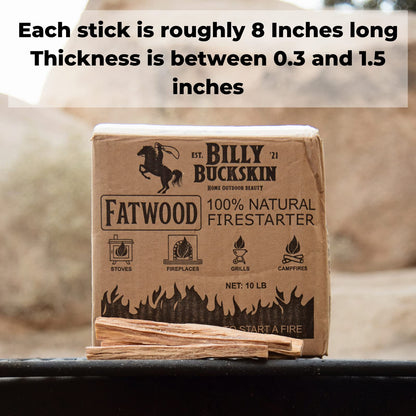 10lb Fatwood Fire Starter Sticks | 100% Natural Fire Starters for Campfires, Firepit, Fireplaces, BBQ, Wood Stoves | Easy Ignition w/Just 2 Sticks | Camping Essentials by Billy Buckskin (10lb Box)