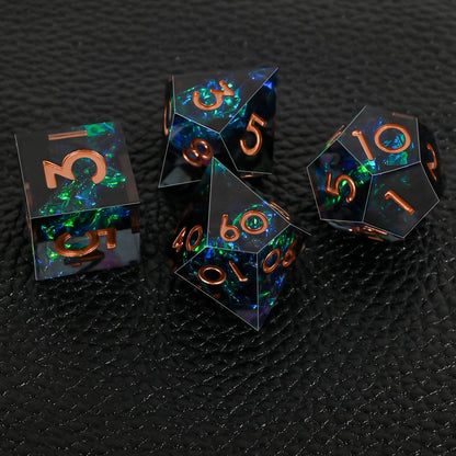 DND Dice Set Sharp Edge Dice Set 7 Piece DND polyhedral Dice Numbers with Gold Leaf Exquisite Tin Box Packaging,Ideal for Dungeons & Dragons RPG and Board Games (Black Copper Lettering)