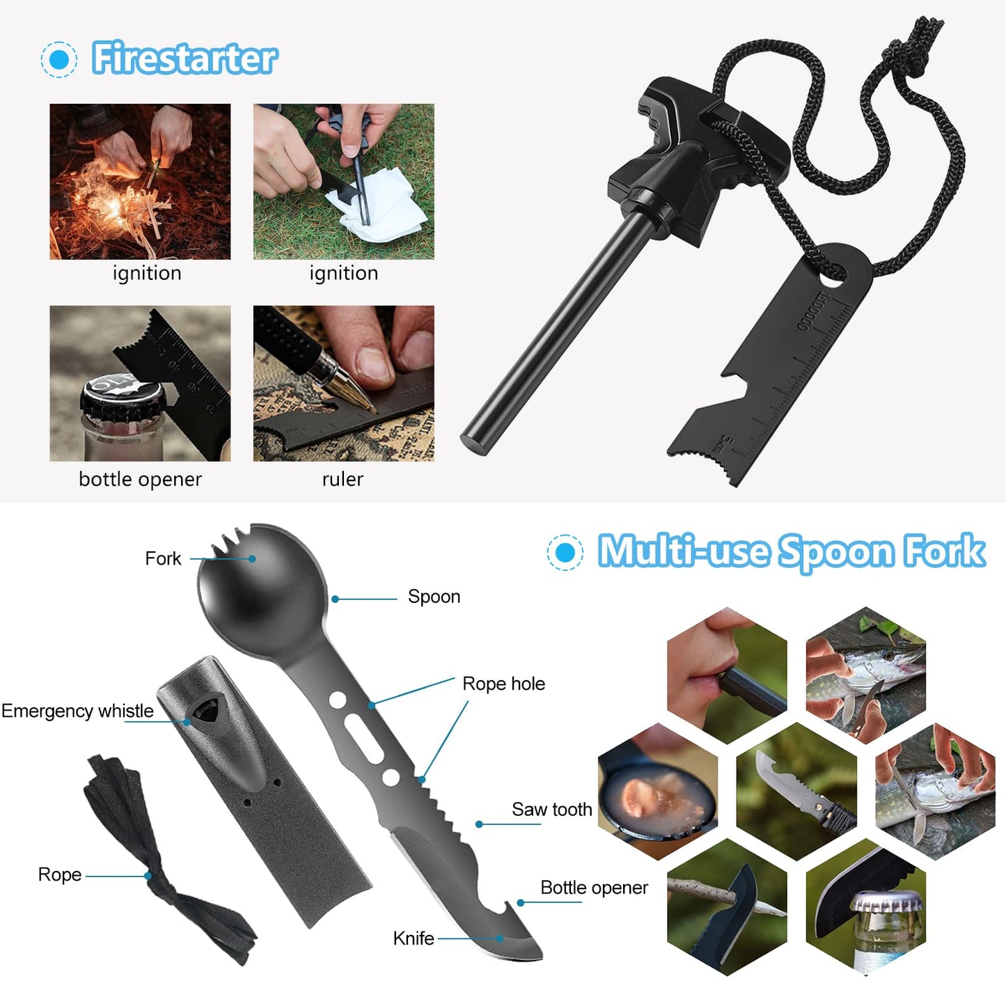 KEPEAK Survival Kit, Survival Gear and Equipment 13 in 1, Emergency Survival Tool Cool Gadgets for Outdoor Emergency Camping Hiking