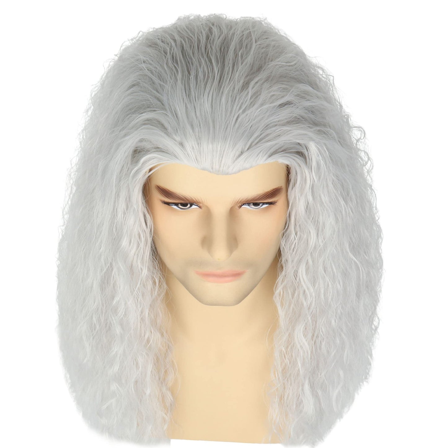 Koonfan Women Witch Costume Men Wizard Wig Silver Gray Old Lady Grandma Wig Halloween Cosplay Wigs