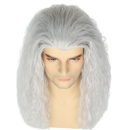 Koonfan Women Witch Costume Men Wizard Wig Silver Gray Old Lady Grandma Wig Halloween Cosplay Wigs