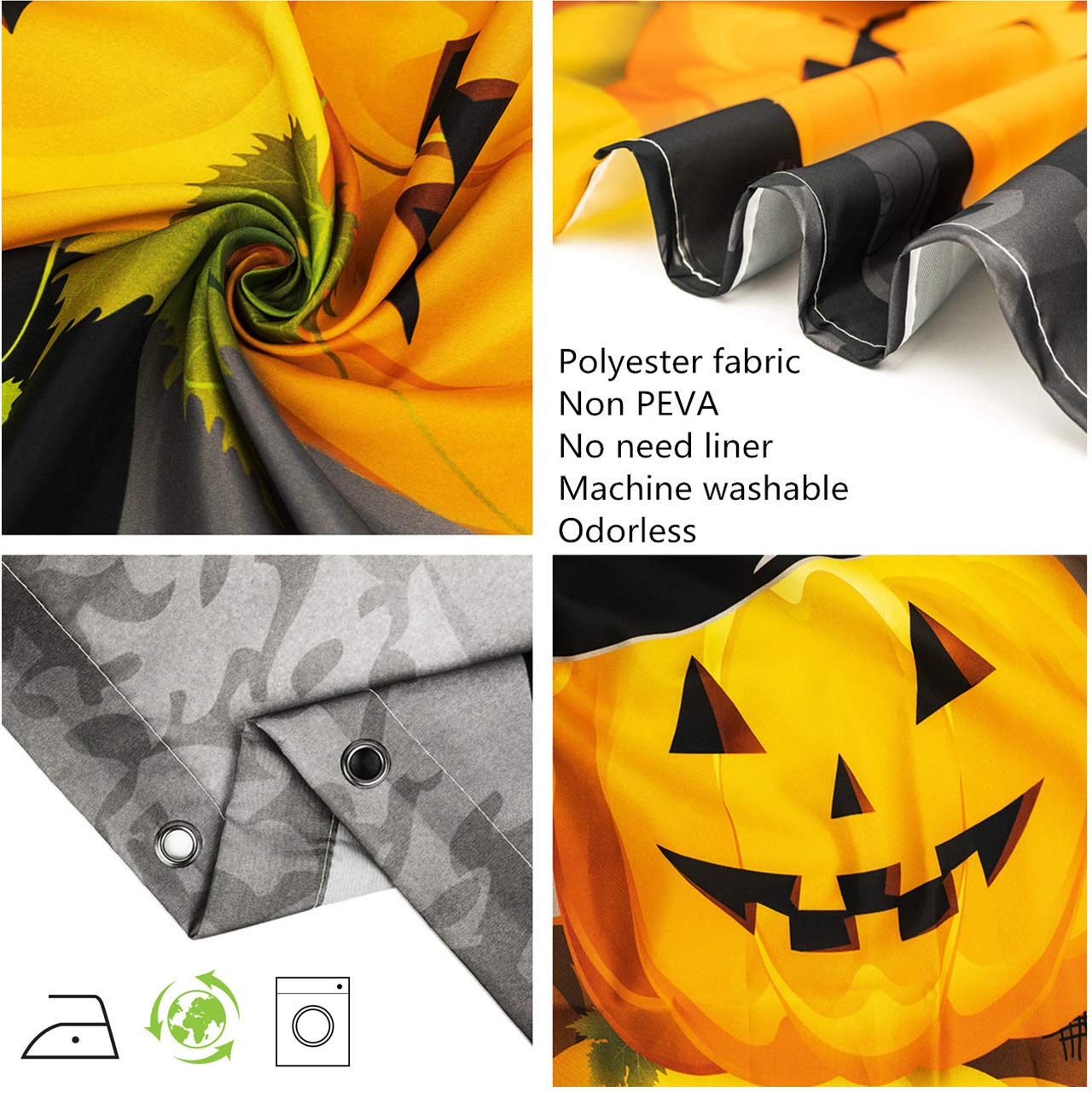 LB Halloween Pumpkins Shower Curtain Set Magic Hat Ghost Broom Bathroom Curtain Party Decor,Bath Curtain Hooks Include,72x72 inch Waterproof Polyester Fabric