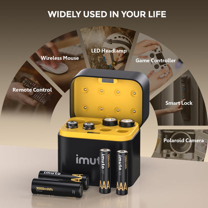 imuto Rechargeable 4 AAA and 4 AA Batteries Lithium with Charger,8 Pack 1.5 V Triple A Double A Batteries Rechargeable, Long Lasting Lithium Battery with Integrated Charging Storage Box(4AAA+4AA)