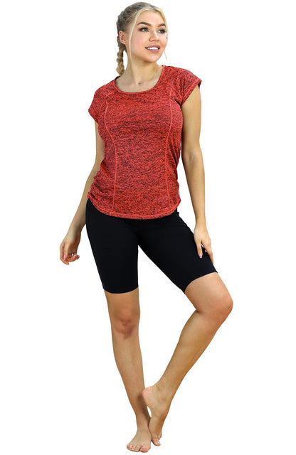 icyzone Workout Running Shirts for Women - Fitness Gym Yoga Exercise Short Sleeve T Shirts Open Back Tops (XL, Burnt Ochre)