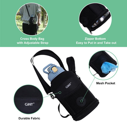 GiNT 37oz Insulated Stainless Steel Dog & Human Water Bottle, All-in-1 Travel Dispenser with Detachable Bowls & Carrying Case, Leak-Proof Pet Canteen for Walking, Hiking, Camping, Car (Blue)