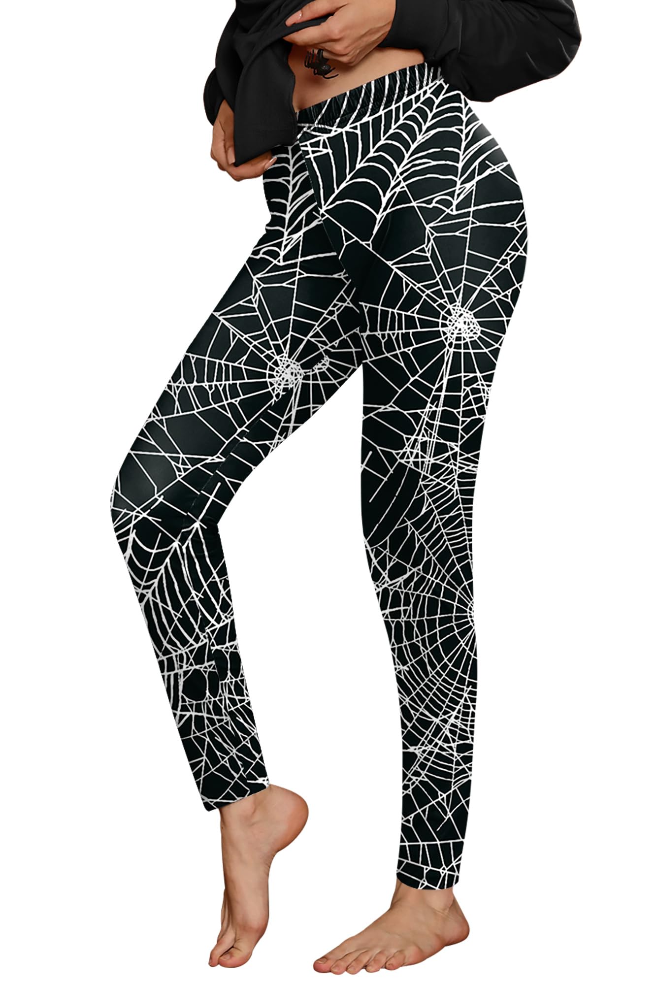 For G and PL Halloween Women Graphic High Waist Tights Soft Casual Printed Yoga Skinny Pants Cobweb M