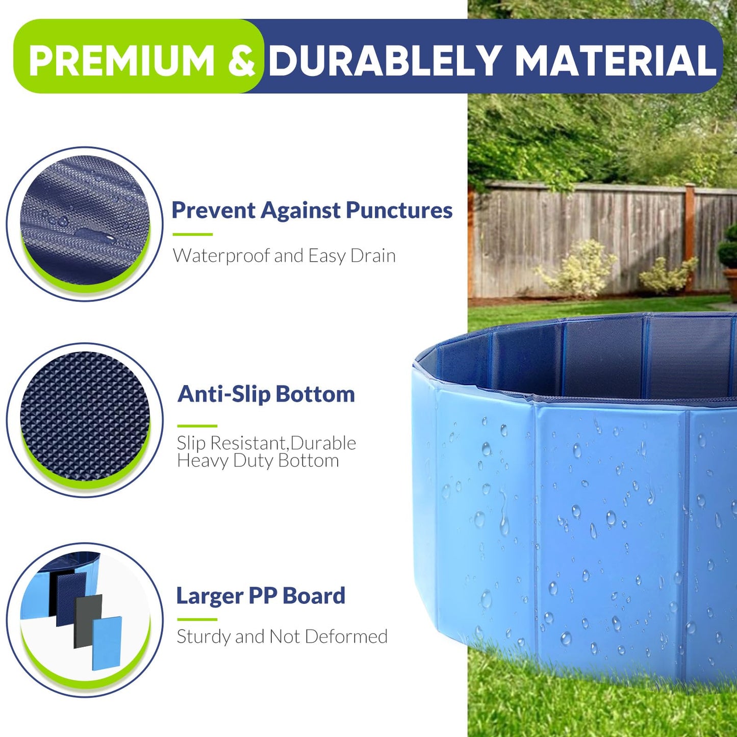 Dog Pool, Foldable Pet Swimming Pool with 6mm High-Strength PP Board, Hard Plastic Collapsible Doggy Pools for Small Dogs Kitty Duck,Non-Slip Doggie Bathtub Quick to Set Up and Drainage Hole(32x8in)