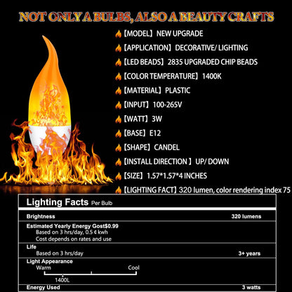 Kestnsee E12 LED Flickering Candelabra Flame Effect Light Bulbs - Upgrade Flicker Candelabra Torch Fire Effect Lights Bulbs for Outdoor Halloween Xmas Holiday Decorations Indoor Lamp (6 Pack)