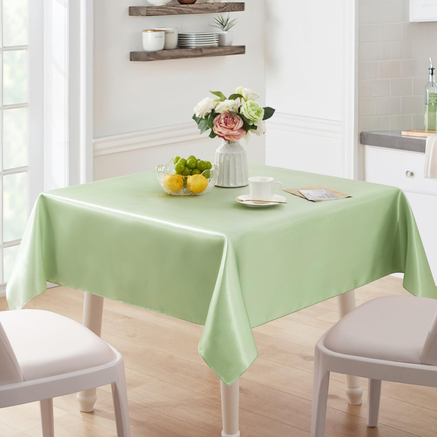 Counfeisly 1 Pack Satin Table Cover Rectangle Silkly Soft Table Cloth, Satin Dining Table Cloths for Wedding Banquet Table Decoration, Dining Room, Indoor and Outdoor Use, 60 x 120 Inches, Sage Green