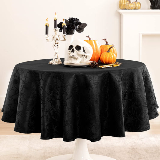 joybest Halloween Round Tablecloth - 60 Inch Black Spider Web Table Cloth Spillproof Fabric Table Cover for Dining Party, Halloween Decorations