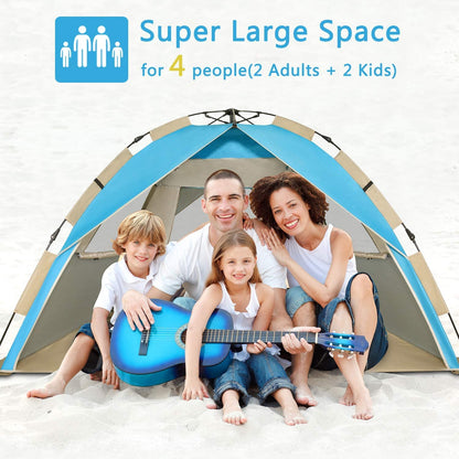 G4Free Deluxe XL Pop Up Beach Tent, 3-4 Persons Easy Setup Sun Shelter Canopy with UPF 50+ UV Protection Extral Wide 70.9 in